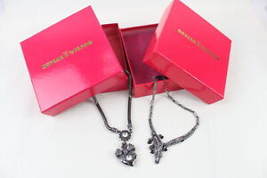 Butler & Wilson Necklaces Crocodile Vintage Heart Bow Signed Branded x 2