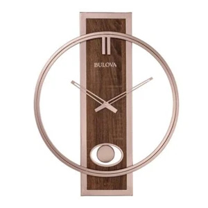 Bulova Wall Clocks 19" x 24" Modern Wood Irregular Quartz Glass Analog Brown - Picture 1 of 2