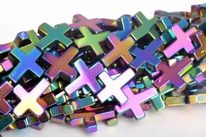 Perline ematite arcobaleno 18x14 mm grado AAA croce gemma perline sfuse - Foto 1 di 4