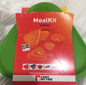 Light My Fire 6 Piece MealKit 2.0 Green/grey 2 Plates, Cup /lid , Bowl/strainer.