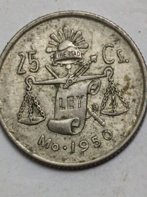 Moneda MÉXICO 25 CENTAVOS FECHA 1950 Muy Fina + Foto 1 de 2