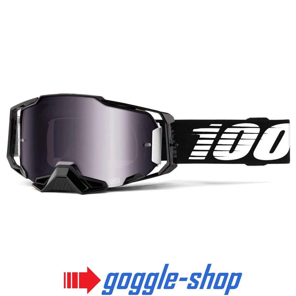 100% Percent Armega Gafas de Motocross - Negro / Ultra HD Plata Lentes Espejo - Imagen 1 de 1