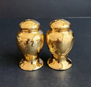 Vintage 2.5" Mini Weeping Gold Salt and Pepper Shaker Set – 22kt Gold Finish - Picture 1 of 9