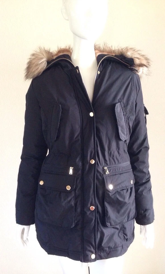 Victoria's Secret S парка искусственного меха воротник черный длинная длина недостаток с капюшоном - Изображение 1 из 4