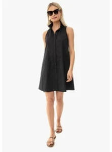 Vestido Camisa Tuckernuck Charlie Negro Botón Delantero Cuello Acampanado Cambio Talla S - Imagen 1 de 9
