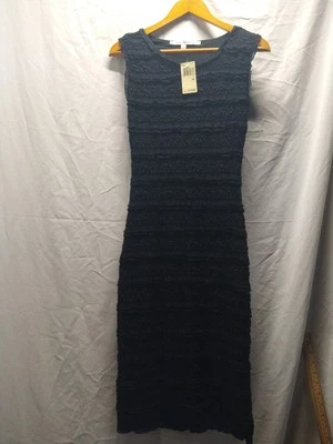 Vestido Studio M by Max Studio Negro Encaje Rayas Elastizado Midi Bodycon Talla XS NUEVO CON ETIQUETAS Foto 1 de 4