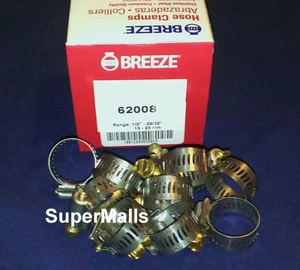 BREEZE HOSE CLAMPS STAINLESS STEEL BAND #8 WIDE 10 CLAMPS USA MADE FREE SHIP - Foto 1 di 3