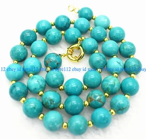 Collana perle pietre preziose rotonde turchese blu naturale originale 6/8/10/12 mm 18" AAA - Foto 1 di 12