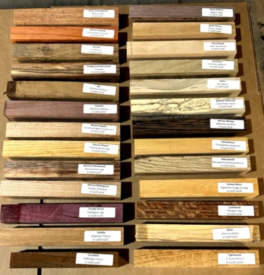 GREEN VALLEY WOOD PRODUCTS 25 DIFFERENT PIECES BEAUTIFUL KILN DRIED PEN LATHE BLANKS ~6" X 3/4" X 3/4"