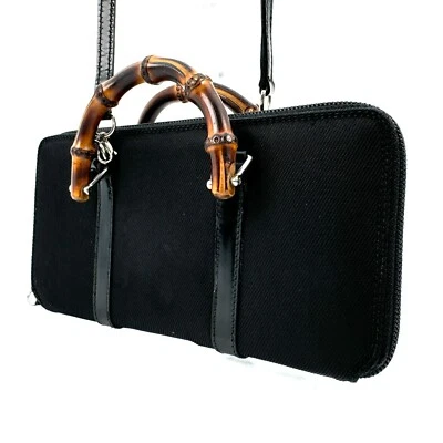 GUCCI Bolso de Hombro Cartera de Bambú 2 Vías Negro De JAPÓN""¡RARO!""" Foto 1 de 4