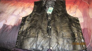 Diamond Plate Genuine buffalo Leather Motorcycle Vest Skull Black size xl - Picture 1 of 4