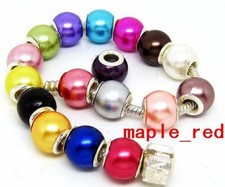 100pcs Fashion Imitation Pearl Big Hole Silver Core Beads Fit European Bracelet