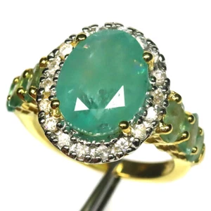 Giff For Her 925 Silver 10 x 12mm. Green Emerald & Zircon Jewelry Ring Size 6.75 - Picture 1 of 4