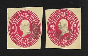 2 Vintage US Postal Stationery Corner 2c Cent Stamps Cancel Washington Red - Picture 1 of 2