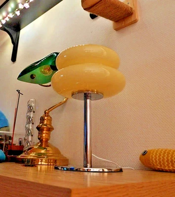 Lampe en verre Crème - socle massif - décoration style vintage - Neuve - Photo 1/4