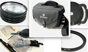 DSLR CAMERA BAG BUNDLE 72mm LENS CLEANING KIT LENS ADAPTER LENS CAP HOLDER - Picture 1 of 9