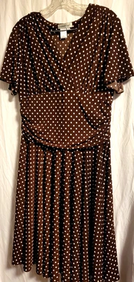 Coldwater Creek Vestido Mujer Talla PL Lunares Marrón Elástico Acanalado Foto 1 de 4