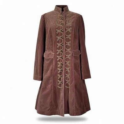 Jaqueta casaco militar Newport News painel veludo marrom vintage detalhe Soutache tamanho 14 - Imagem 1 de 4