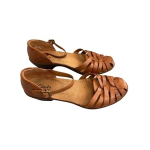 Clarks Bendables Women's Size 9M Brown Leather Woven Buckle Closed Toe Sandals - Picture 1 of 9