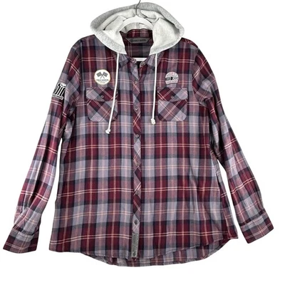 Camisa feminina Harley Davidson xadrez flanela removível com capuz jaqueta 2XL - Imagem 1 de 4