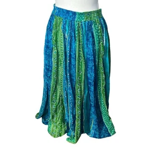 VTG Orvis blue green maxi skirt flowy bohemian stretchy waist women medium sheer - Picture 1 of 4