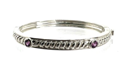 Judith Ripka Sterling Silver Oval Hinged Bangle Bracelet With Purple CZ 6.5 inch - Image 1 of 4