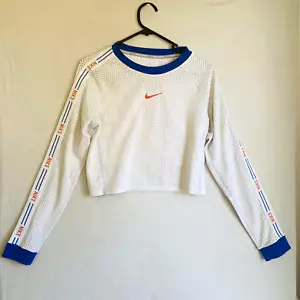 Nike Run Hype Top Long Sleeve Crop Running Shirt White Blue Size XS - Picture 1 of 6