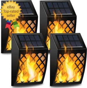 Solar Flame Lights Outdoor 4 Pack Solar Powered Wall Lights Flickering Flame Aut - Picture 1 of 8