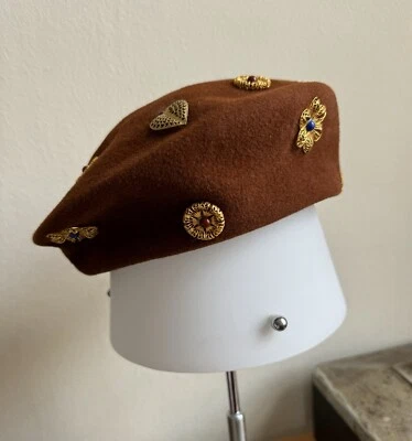 ERIC JAVITS ВОЙЛОК ШЕРСТИ КОРИЧНЕВЫЙ БЕРЕТ ШЛЯПА ИМБИРЬ - Изображение 1 из 4