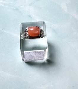 Peach Moonstone Silver Ring SZ.10 ~ 755 - Picture 1 of 5