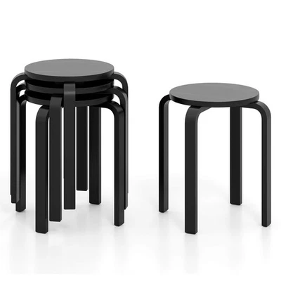 Juego de 4 Taburetes Apilables 18" Silla de Comedor Redonda Sin Respaldo Madera Decoración del Hogar Marrón Foto 1 de 4