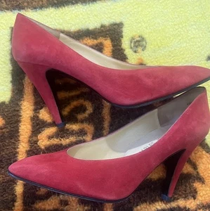 Vintage Charles Jourdan France Paris High Heels 👠 9 1/2 M Red Leather Suede - Picture 1 of 17