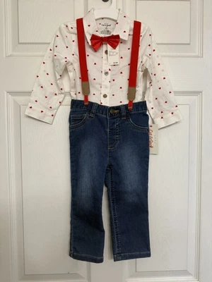 Camisa e roupa jeans Cat & Jack infantil meninos coração suspensor namorados 18 meses - Imagem 1 de 4