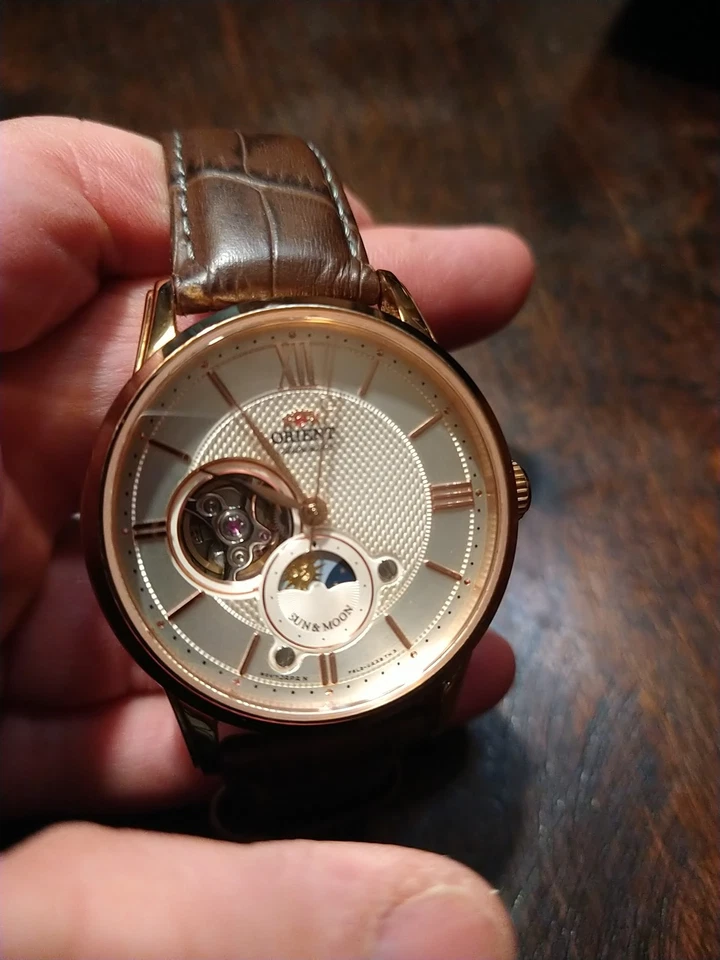 Reloj Automático Orient Star Moon Face Corazón Abierto Unisex 40mm Usado Foto 1 de 4