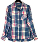 Woolrich XL 14 16 Shirt Top Button Down Plaid Blue White Long Slv 1d