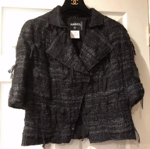 GIACCA CHANEL nera LESAGE tweed pizzo metallizzato bottoni CC taglia 44
