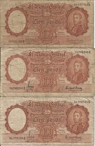 ARGENTINA 100 Pesos SAN MARTIN 3 Cir Banknotes # 22 - Picture 1 of 2
