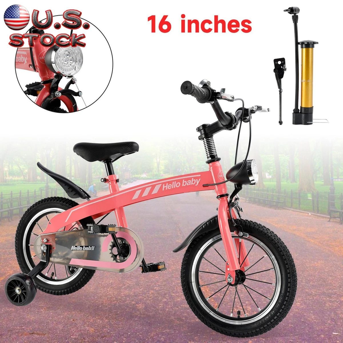 Bicicleta Infantil 16 Pulgadas Con Ruedas Estabilizadoras Y Luz LED - Para Niños 5-8 Años