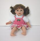 Gotz Muffin 13” Doll Blue Eyes Brown Hair Pigtails, Cherry Dress, Soft Body