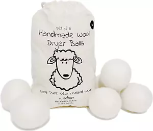 Organic XL Wool Dryer Balls 6-Pack, New Zealand Wool, Reusable Fabric Softener - Picture 1 of 8