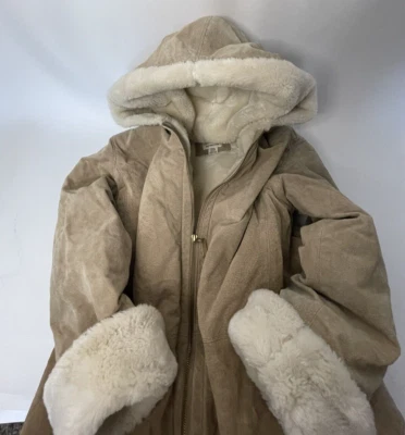 St John Bay 连帽可水洗麂皮绒人造毛皮夹克女式 M 码 — 第 1/4 张图片