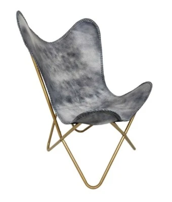 Silla mariposa de cuero gris clásica acento de cuero BKF sala de estar plegable Foto 1 de 4