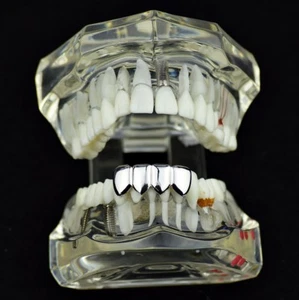 Grillz Cuatro 4 dientes dientes inferiores tono plateado fila inferior lisa hip hop parrilla - Imagen 1 de 6