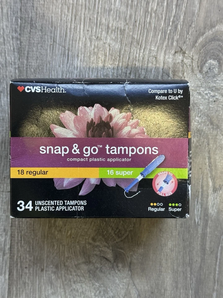 Tampones Snap & Go CVS Health 34 con aplicador de plástico compacto súper y regular Foto 1 de 1