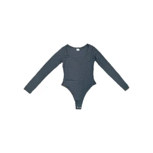 Black Bodysuit Medium V Neck Long Sleeve Ribbed Ballet - Picture 1 of 4