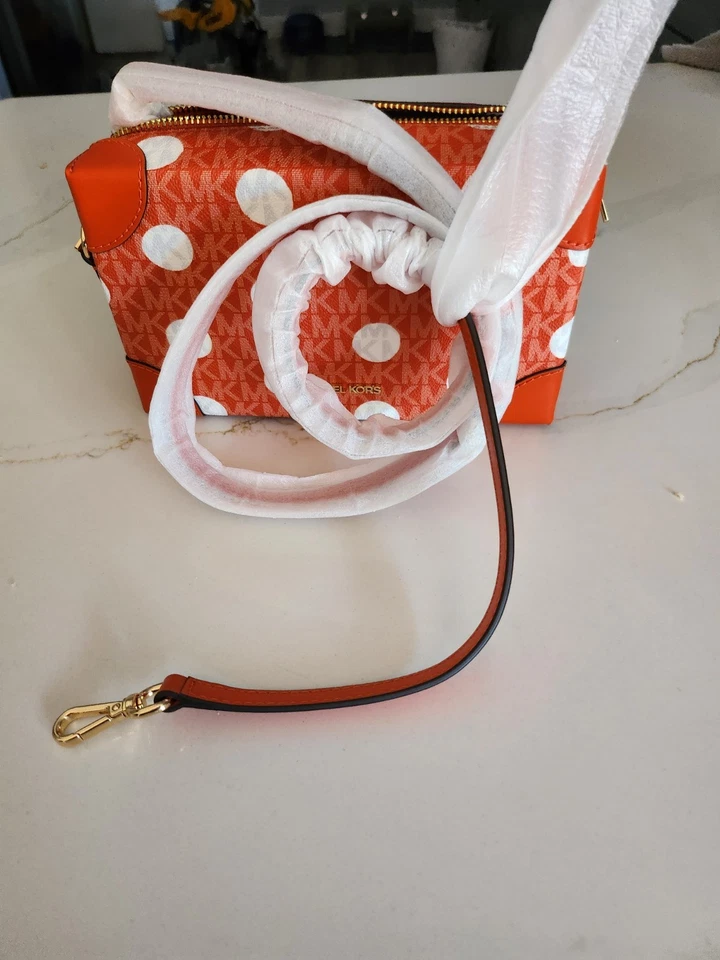 Michael Kors Jeanie pequeno logotipo bolinhas tronco tiracolo novo com etiquetas argila vermelha laranja - Imagem 1 de 1