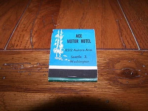 ACE MOTOR HOTEL Association Inc Seattle 3 Washington WA raro casa de cerillas década de 1940 - Imagen 1 de 4