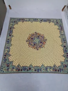 French Provencal Tablecloth Bandol Lis Cardello France 60" Sq Cotton Green Gold - Picture 1 of 11