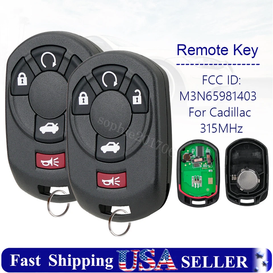 2 Replacement For 2005 2006 2007 Cadillac STS Smart Remote Key Fob M3N65981403 - Image 1 of 4