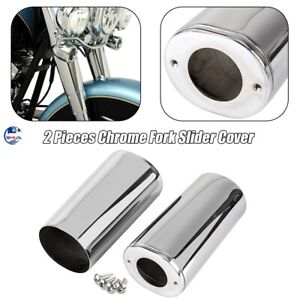For Harley Touring Heritage Fatboy Chrome Iron Fork Slider Frok Cover Cow Bells